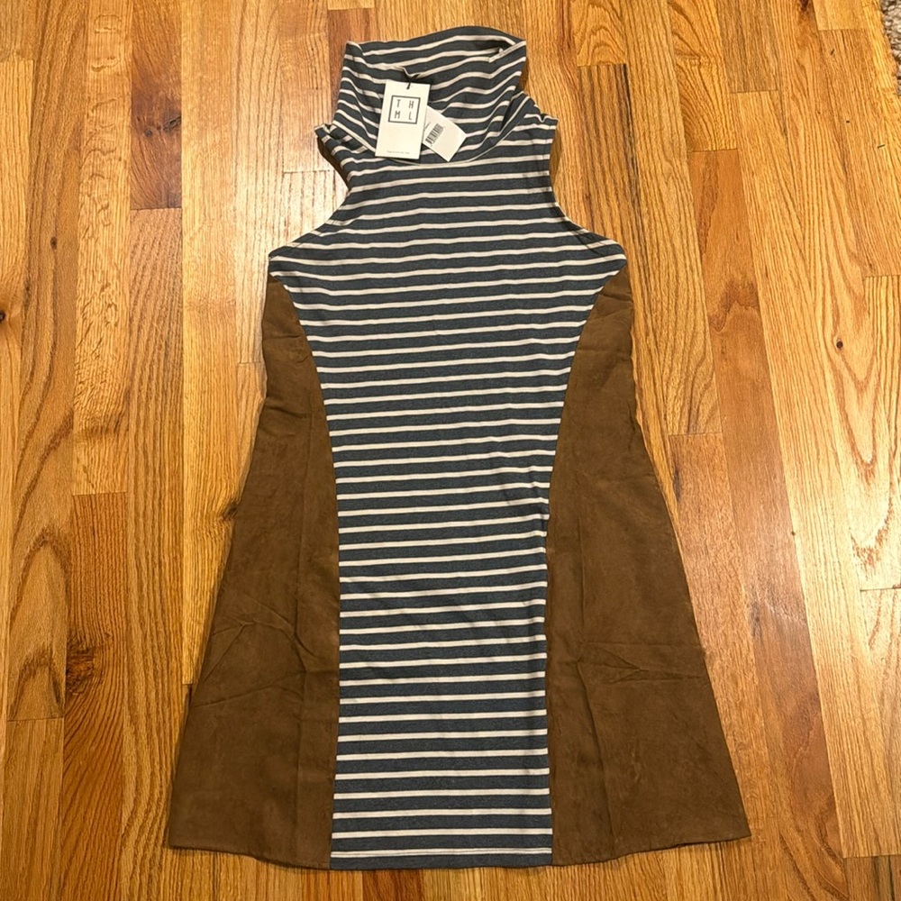 THML Striped Suede Turtleneck Dress